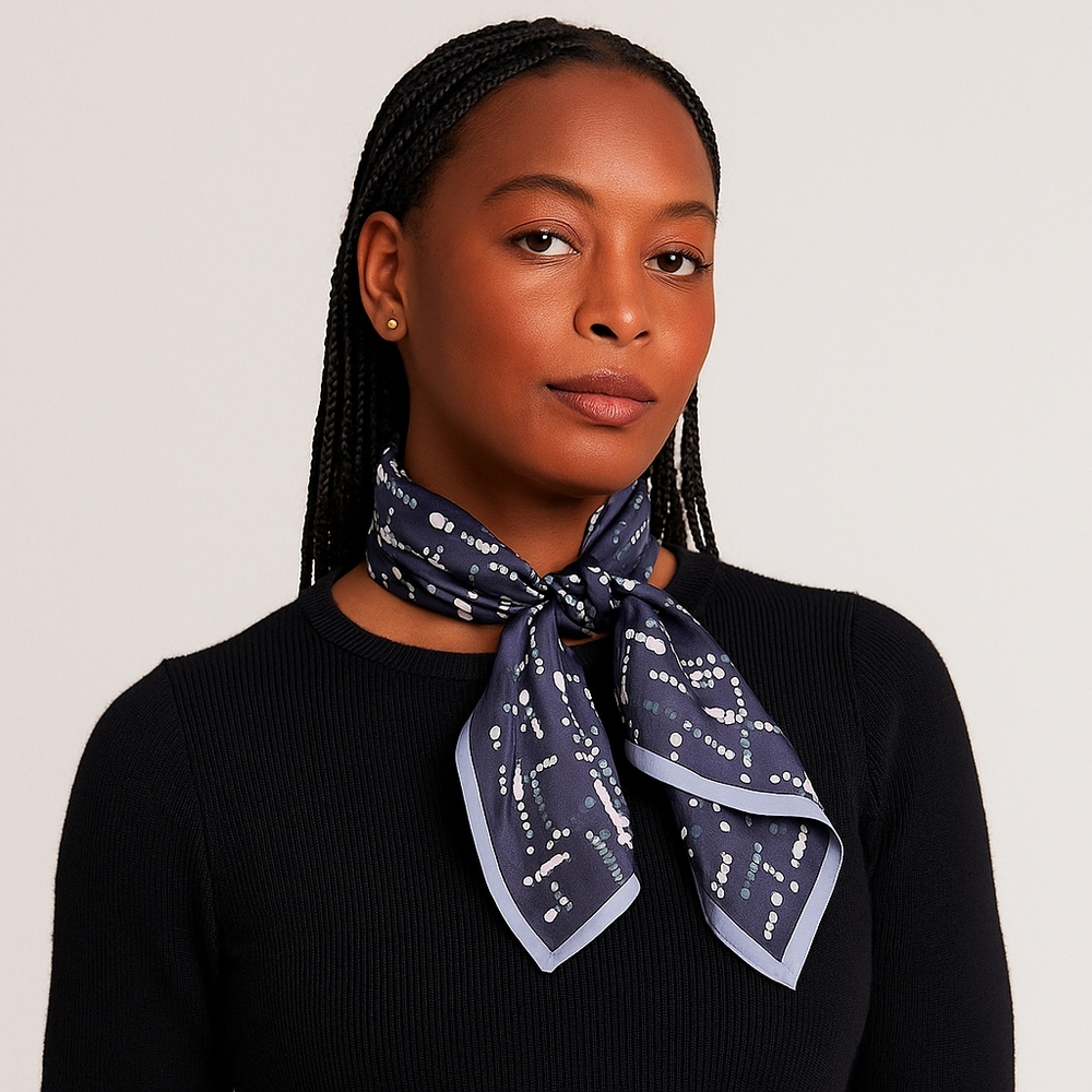 Ann Taylor 100% Silk Square Scarf - 20" x 20" - Navy & Periwinkle Blue
